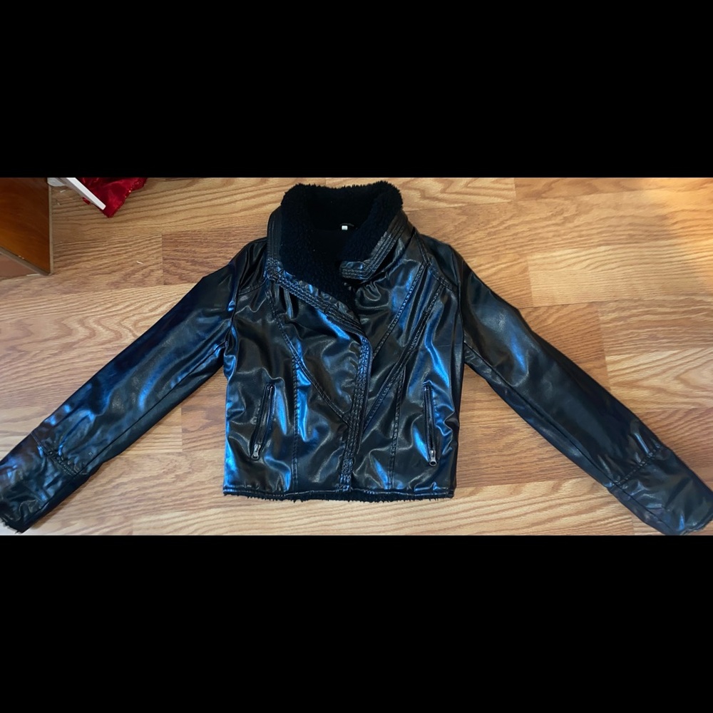 Faux Leather Woolly Fleece Jacket